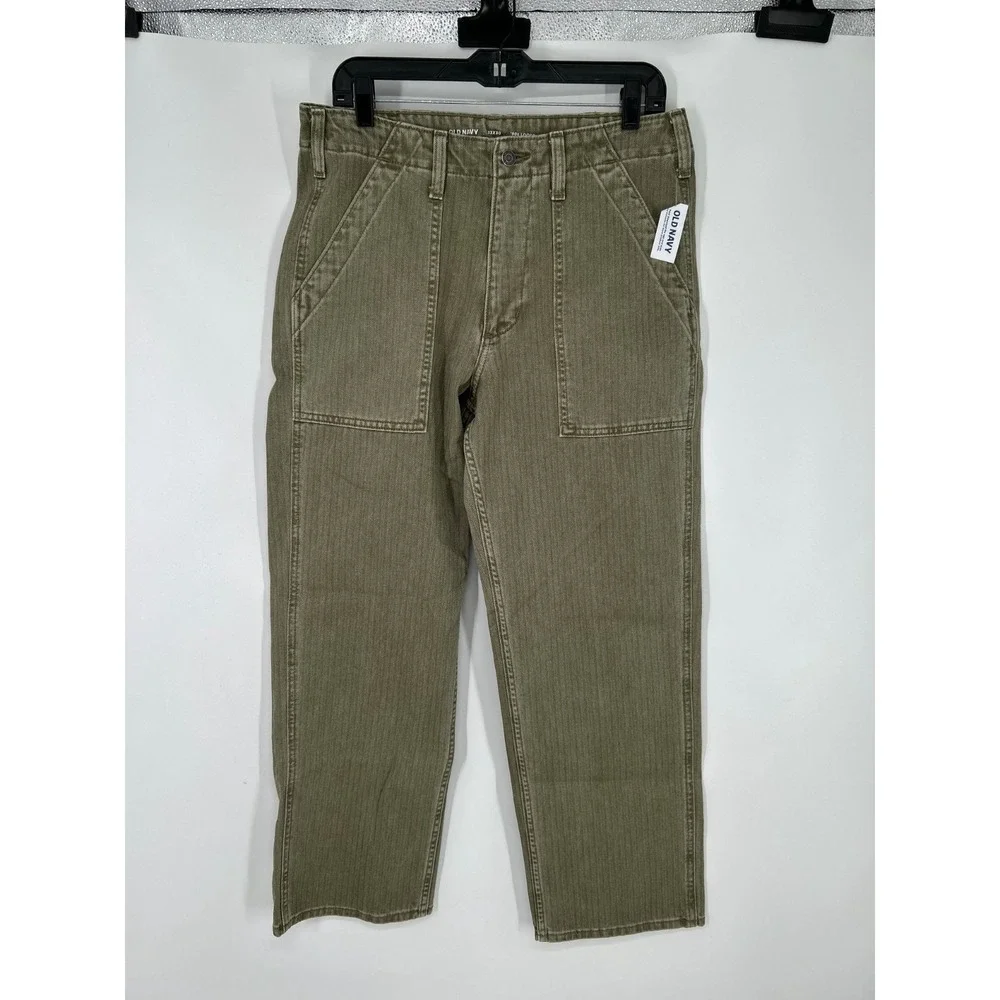 Old Navy 90s Loose Jeans Pants Mens 33x30 Baggy Striped Herringbone Straight Leg